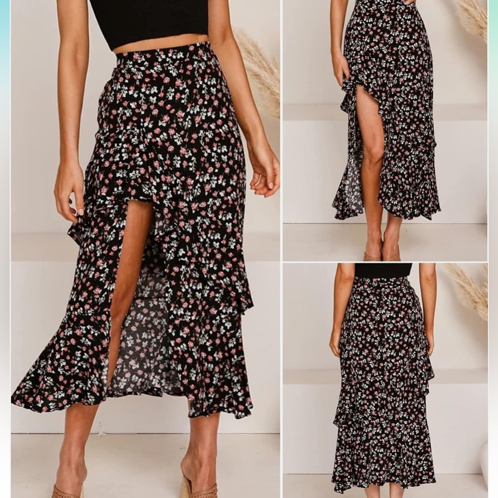Floral Black Skirt
